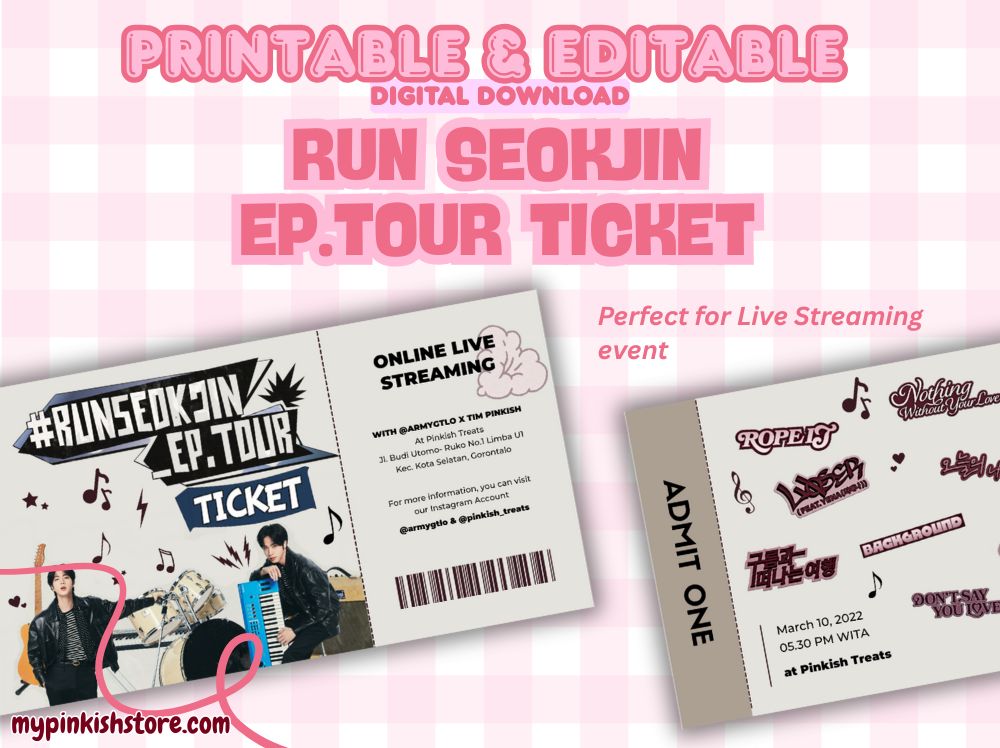 RUN SEOKJIN EP Tour Printable & Editable Concert Ticket Template | K-Pop Inspired Digital Download | Canva Template | PDF Print-at-Home Event Ticket