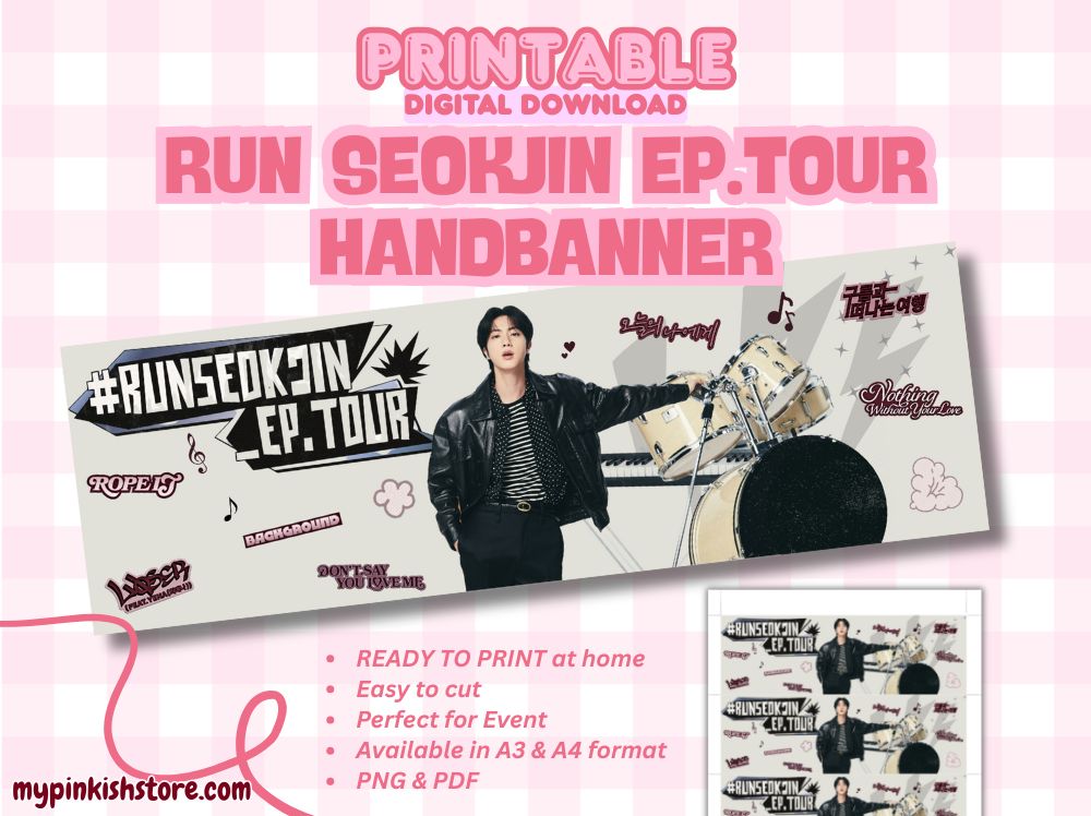 RUNSEOKJIN EP Tour Handbanner – Printable Kpop Concert Banner | BTS Jin Fanmade Digital Download (PDF & PNG Format, Ready to Print at Home)