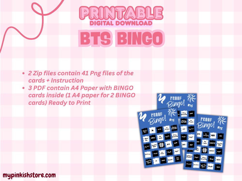 BTS Bingo Card Proof Edition – 40 Pages Printable PDF | Kpop Party Game | BTS Army Merch | Print at Home