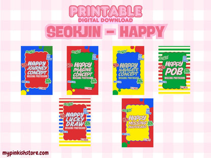 Seokjin Happy Missing Photocard Filler | 6 Designs Printable PDF | Imagine, Journey, Navigate, POB, Lucky Draw, Missing Photocard | Kpop Fanmade BTS Merch