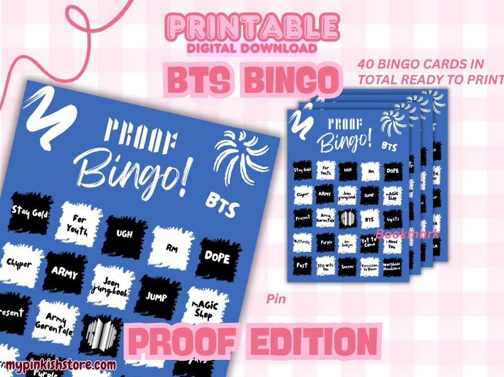 BTS Bingo Card Proof Edition – 40 Pages Printable PDF | Kpop Party Game | BTS Army Merch | Print at Home