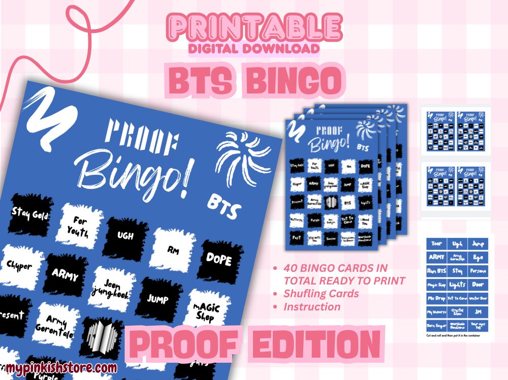 BTS Bingo Card Proof Edition – 40 Pages Printable PDF | Kpop Party Game | BTS Army Merch | Print at Home
