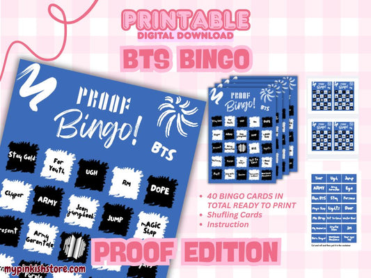 BTS Bingo Card Proof Edition – 40 Pages Printable PDF | Kpop Party Game | BTS Army Merch | Print at Home