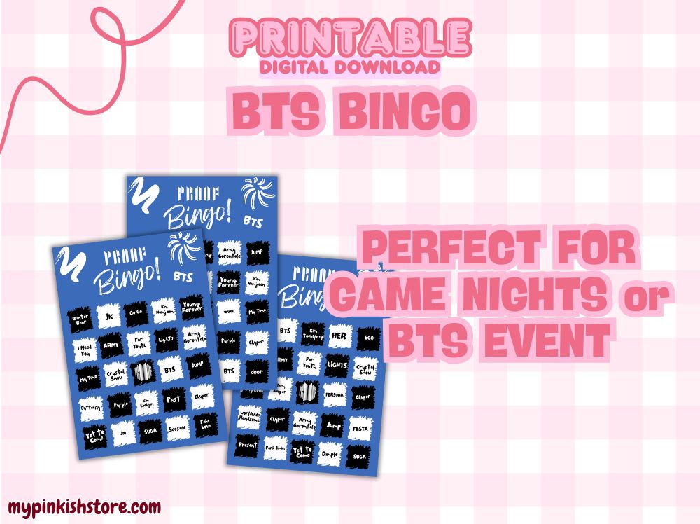 BTS Bingo Card Proof Edition – 40 Pages Printable PDF | Kpop Party Game | BTS Army Merch | Print at Home
