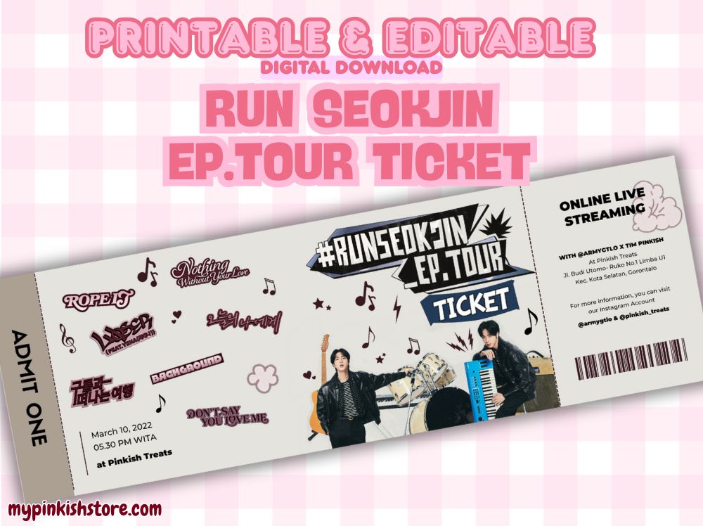 RUN SEOKJIN EP Tour Printable & Editable Concert Ticket Template | K-Pop Inspired Digital Download | Canva Template | PDF Print-at-Home Event Ticket
