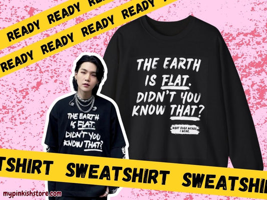 BTS SUGA Flat Earth Crewneck Sweatshirt inspired - Unisex Gift for ARMY KPop Fan, Casual Wear, Unique Trendy Sweatshirt