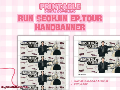 RUNSEOKJIN EP Tour Handbanner – Printable Kpop Concert Banner | BTS Jin Fanmade Digital Download (PDF & PNG Format, Ready to Print at Home)