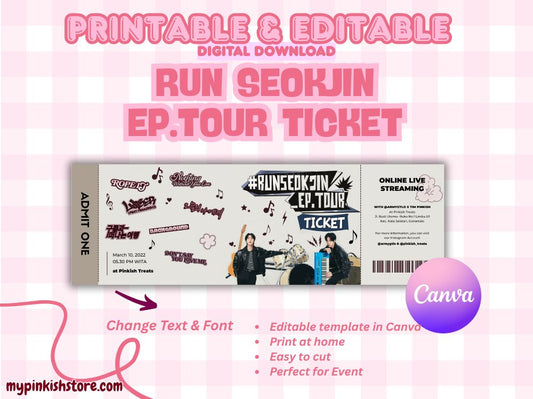 RUN SEOKJIN EP Tour Printable & Editable Concert Ticket Template | K-Pop Inspired Digital Download | Canva Template | PDF Print-at-Home Event Ticket