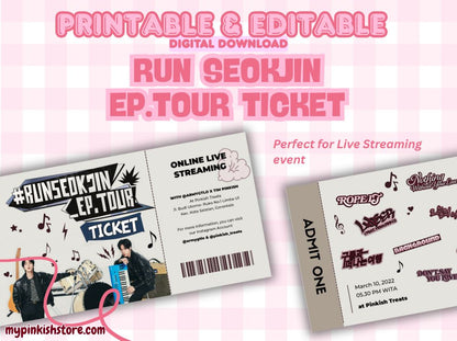 RUN SEOKJIN EP Tour Printable & Editable Concert Ticket Template | K-Pop Inspired Digital Download | Canva Template | PDF Print-at-Home Event Ticket