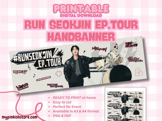 RUNSEOKJIN EP Tour Handbanner – Printable Kpop Concert Banner | BTS Jin Fanmade Digital Download (PDF & PNG Format, Ready to Print at Home)
